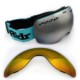 Teal Ridr Edge Goggles with two interchangeable lenses.