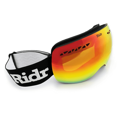 Red Chrome Mirror Lens on Black Frame and Strap Ridr Edge ski / snowboard goggles